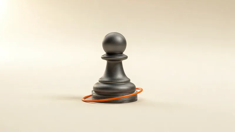 Illustration: a smooth graphite model of a chess pawn on a flat plane, thin translucent layer lines starting at its base
