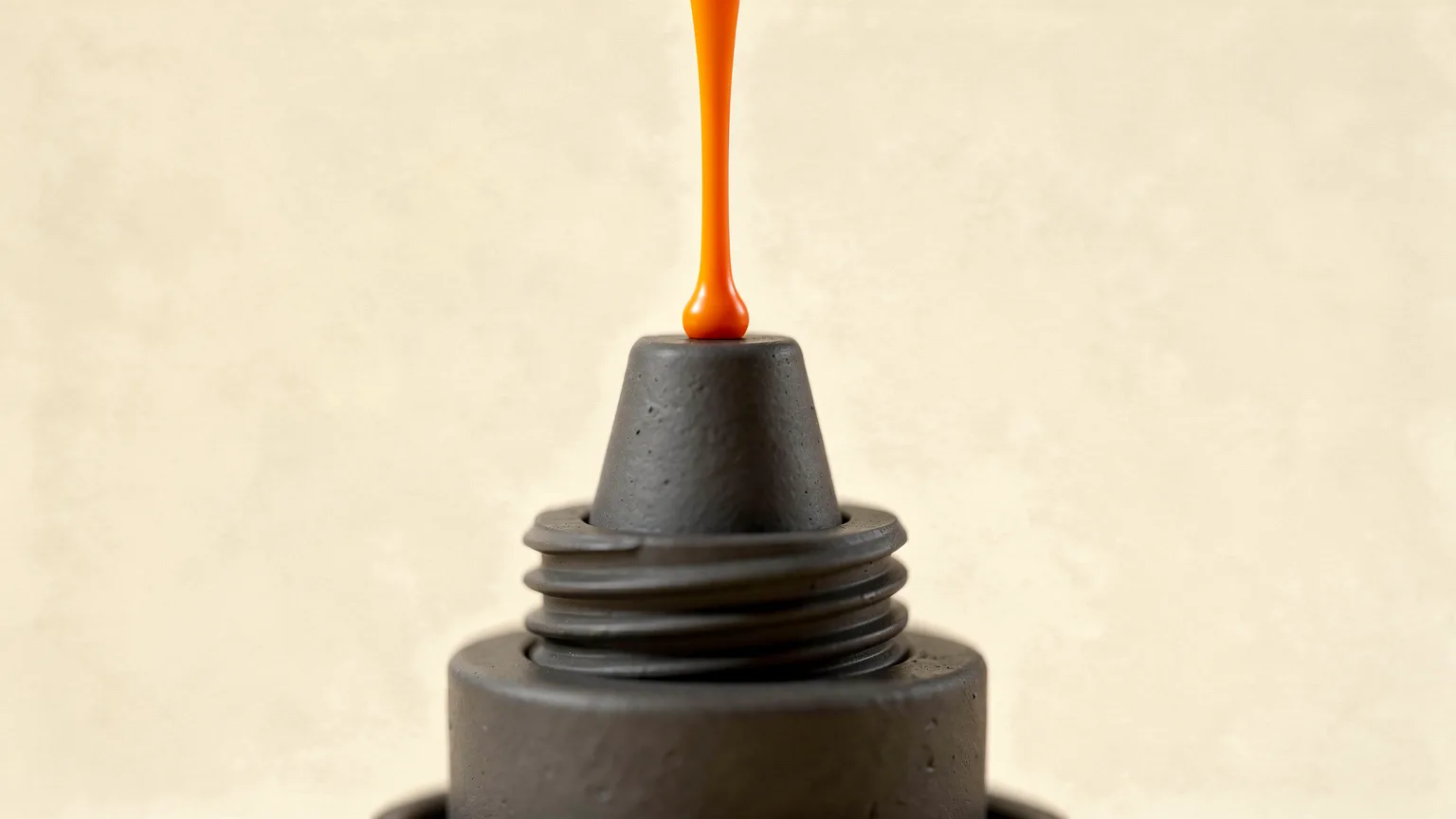 Illustration: a close-up of a nozzle tip with a small bead of orange filament being drawn back up into it, the thin strand thinning at the neck