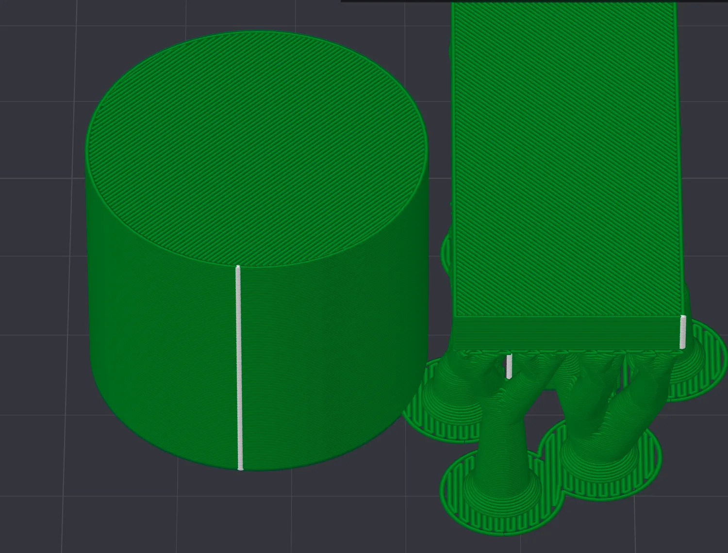 Preview of tree supports with round bases under the overhang-t model in Bambu Studio