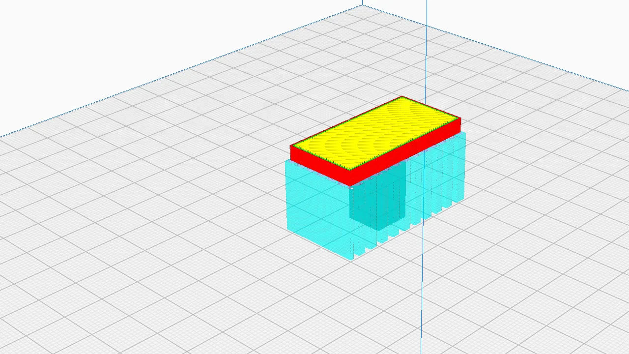 UltiMaker Cura Preview of the overhang-t test part with cyan support under the top bar