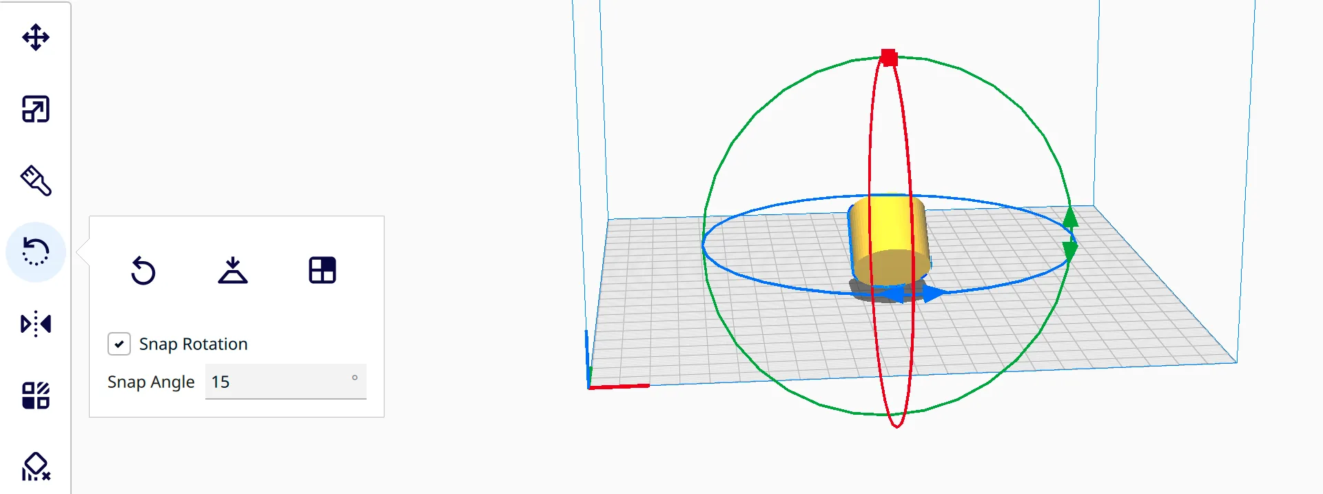 Cura Rotate panel and ring handles around a tilted cylinder