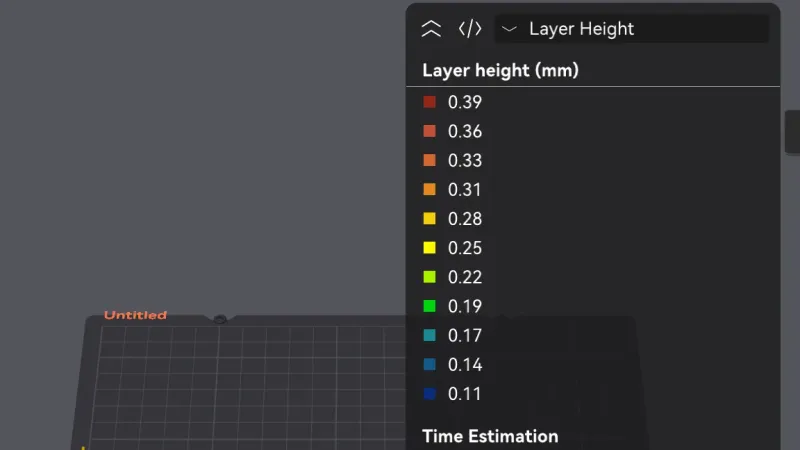 OrcaSlicer Preview showing the Layer height legend and a dome coloured by layer height