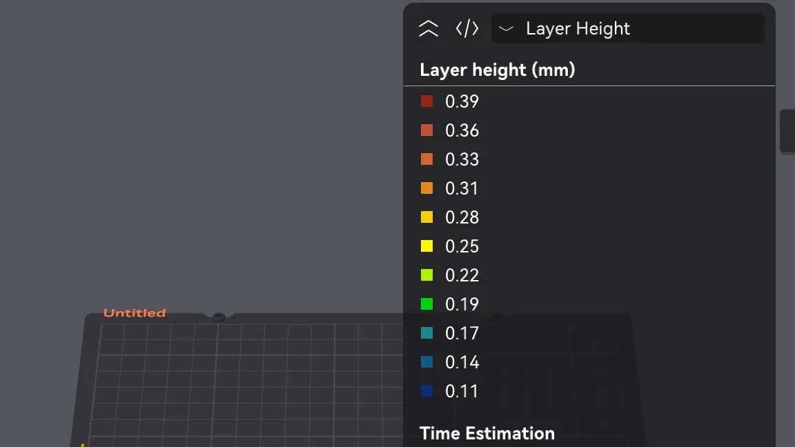 OrcaSlicer Preview showing the Layer height legend and a dome coloured by layer height